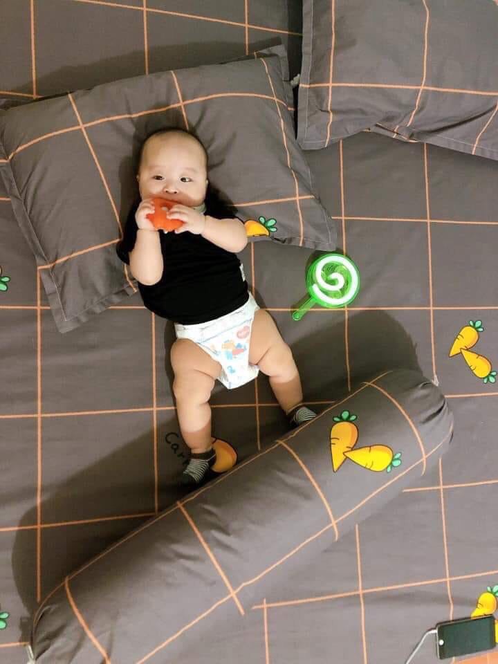 Ga chống thấm Goodmama 100% cotton mẫu Cà rốt kẻ