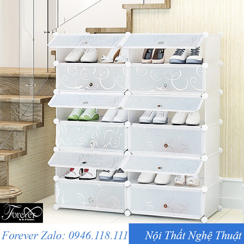 Tủ giày nhựa lắp ghép 12 ô 96*93*37cm Màu trắng - Nội Thất Nghệ Thuật Forever