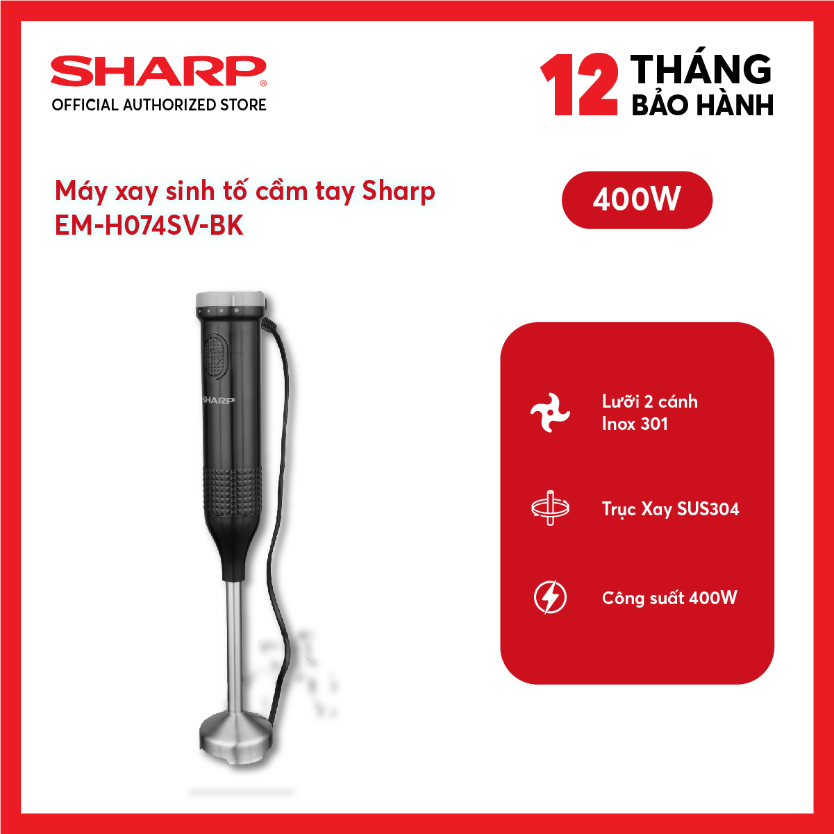 Máy xay sinh tố cầm tay sharp em-h074sv-bk
