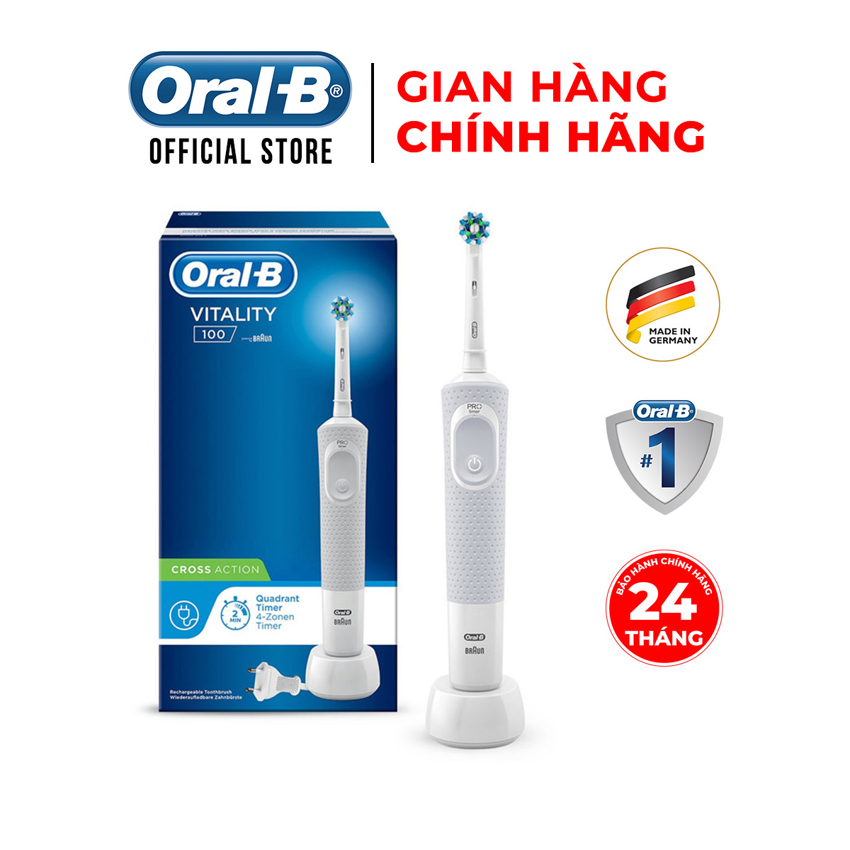 Bàn chải đánh răng Oral-B, hàng chính hãng 100%, bảo hành 24 tháng.
