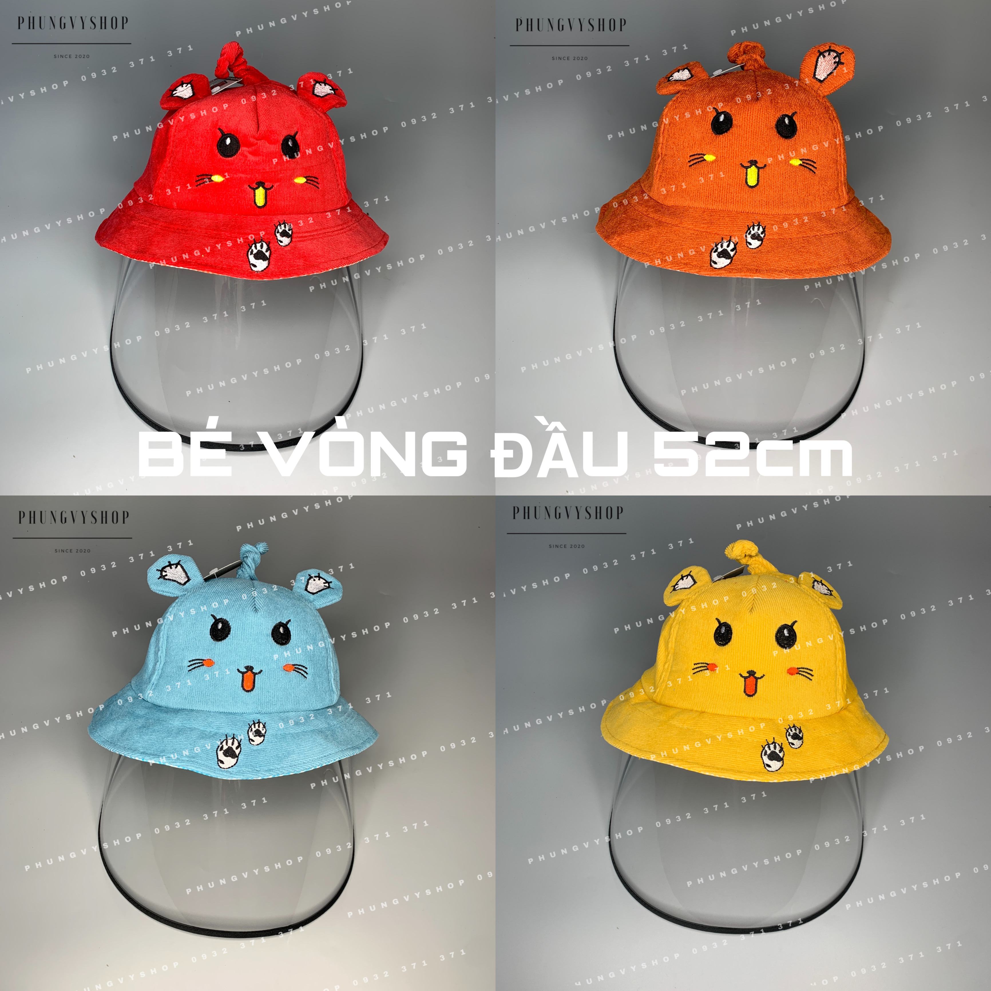 [Bé 2.5- 5 tuổi/Vđ 52CM] Mũ CHỐNG giọt bắn, Nón CẢN bụi MÈO SỪNG XOẮN