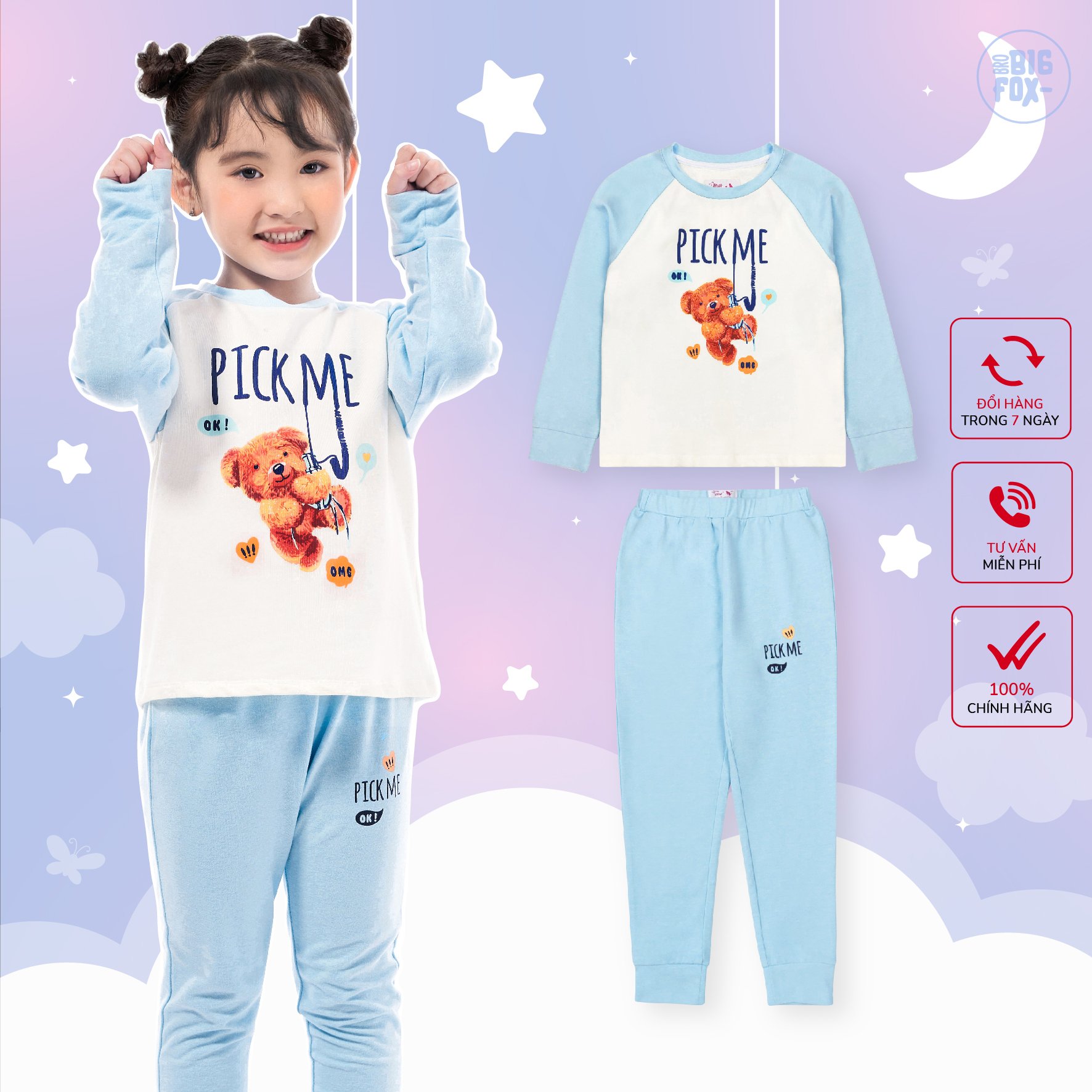 Đồ Bộ Bé Gái BigFox Missmeow Size Đại, Set Bộ Quần Áo Dài Tay Cho Bé In Pick Me 2-11
