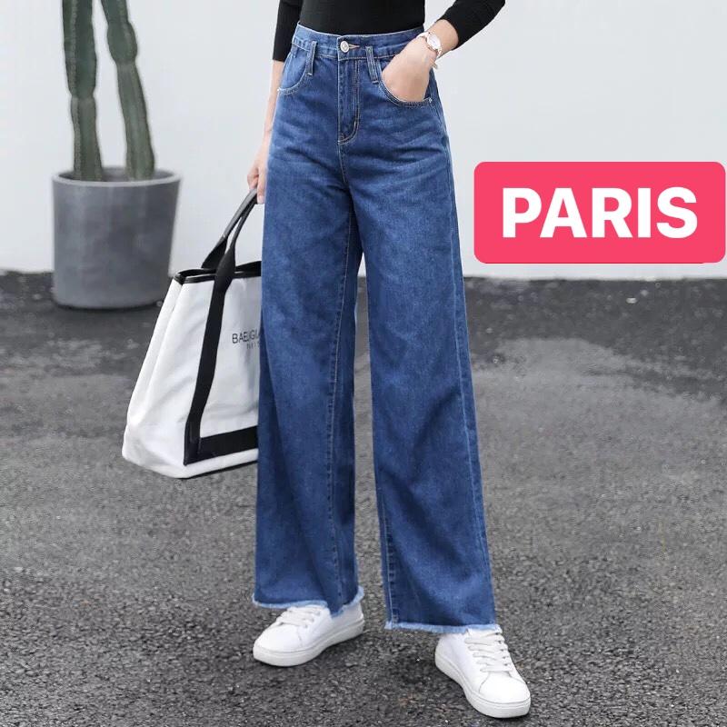 QUẦN BAGGY JEAN NỮ CHẤT BÒ XANH ĐẬM NHẠT ỐNG LOE XUÔNG RỘNG LƯNG CAO NÂNG MÔNG NHẬT BẢN CAO CẤP - PARIS FASHION