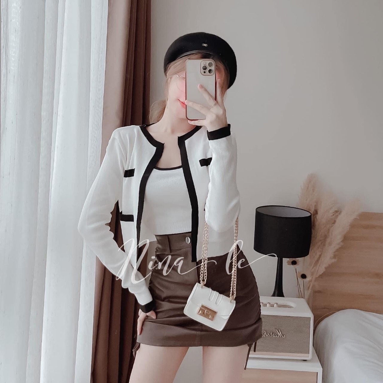 Set áo len QC dài tay gồm 1 áo ba lỗ và 1 áo khoác len dài tay cho nữ