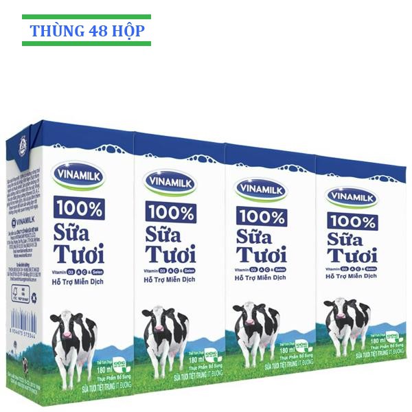 Sữa tươi Vinamilk ít đường 180ml: Thùng 48 Hộp