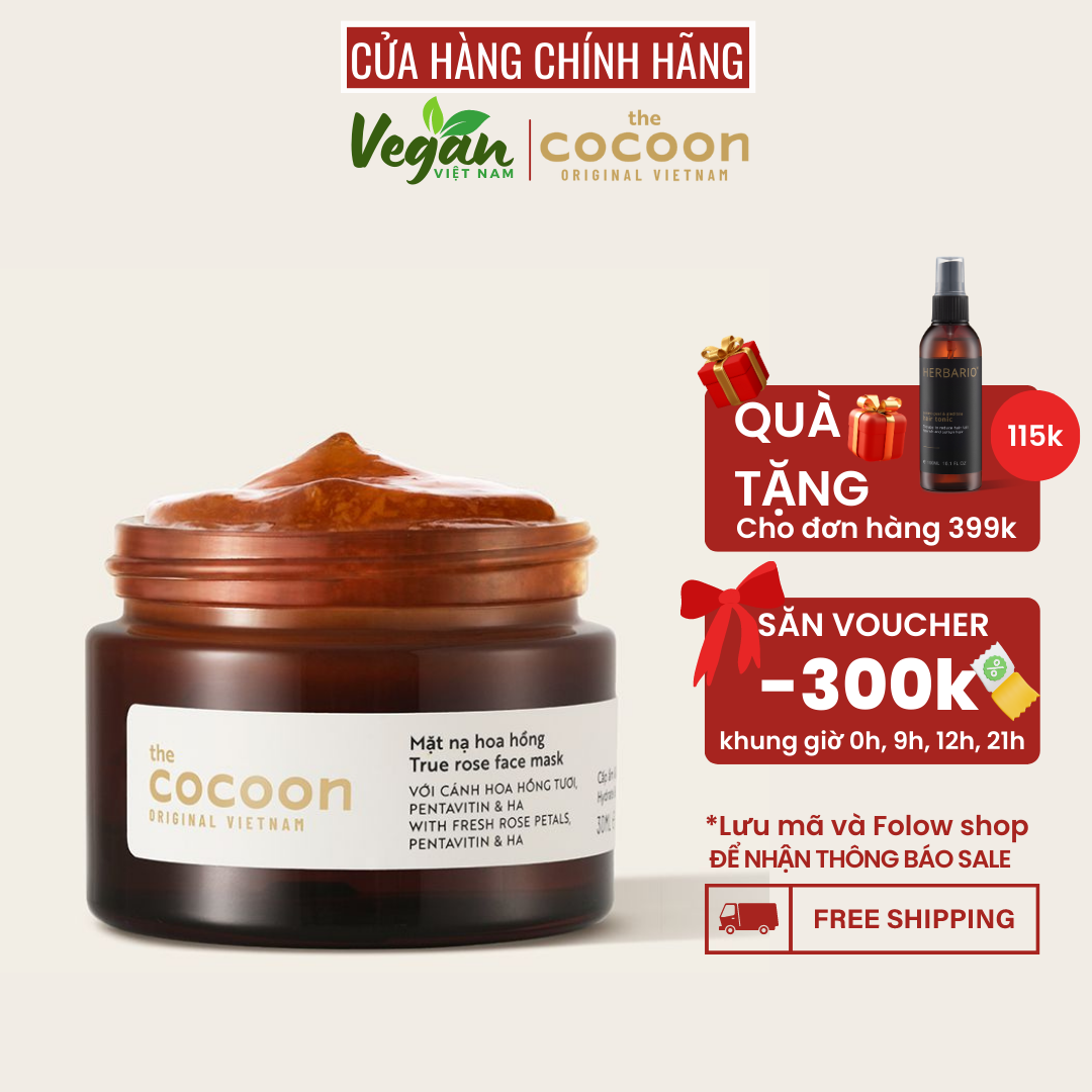 Mặt nạ hoa hồng cocoon 30ml cấp ẩm làm dịu da thu nhỏ lỗ chân lông, mặt nạ dưỡng ẩm - Vegan Việt Nam