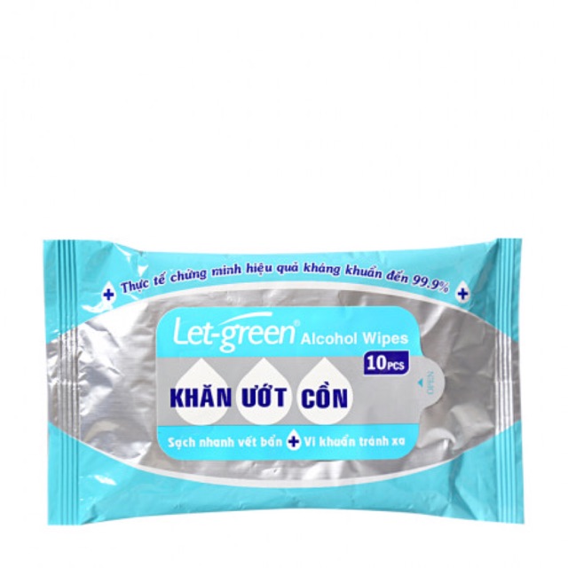 Khăn ướt cồn diệt khuẩn bỏ túi Letgreen Gói 10 tờ