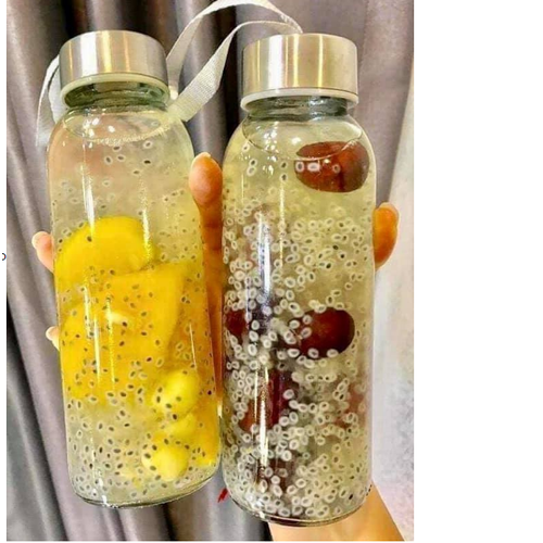 Combo 2 chai- chai nước thủy tinh dây xách nắp bạc 500ml - thủy tinh