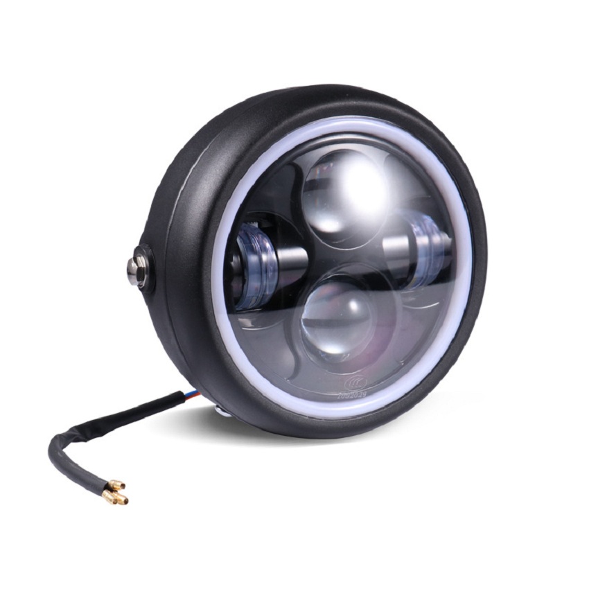 Đèn pha xe máy độ classic gáo đèn tròn hợp kim sơn tĩnh điện, đèn pha led 4 bi, bóng đèn led phù hợp độ Cafe Racer Tracker Win 67 Dream Cub và các loại xe