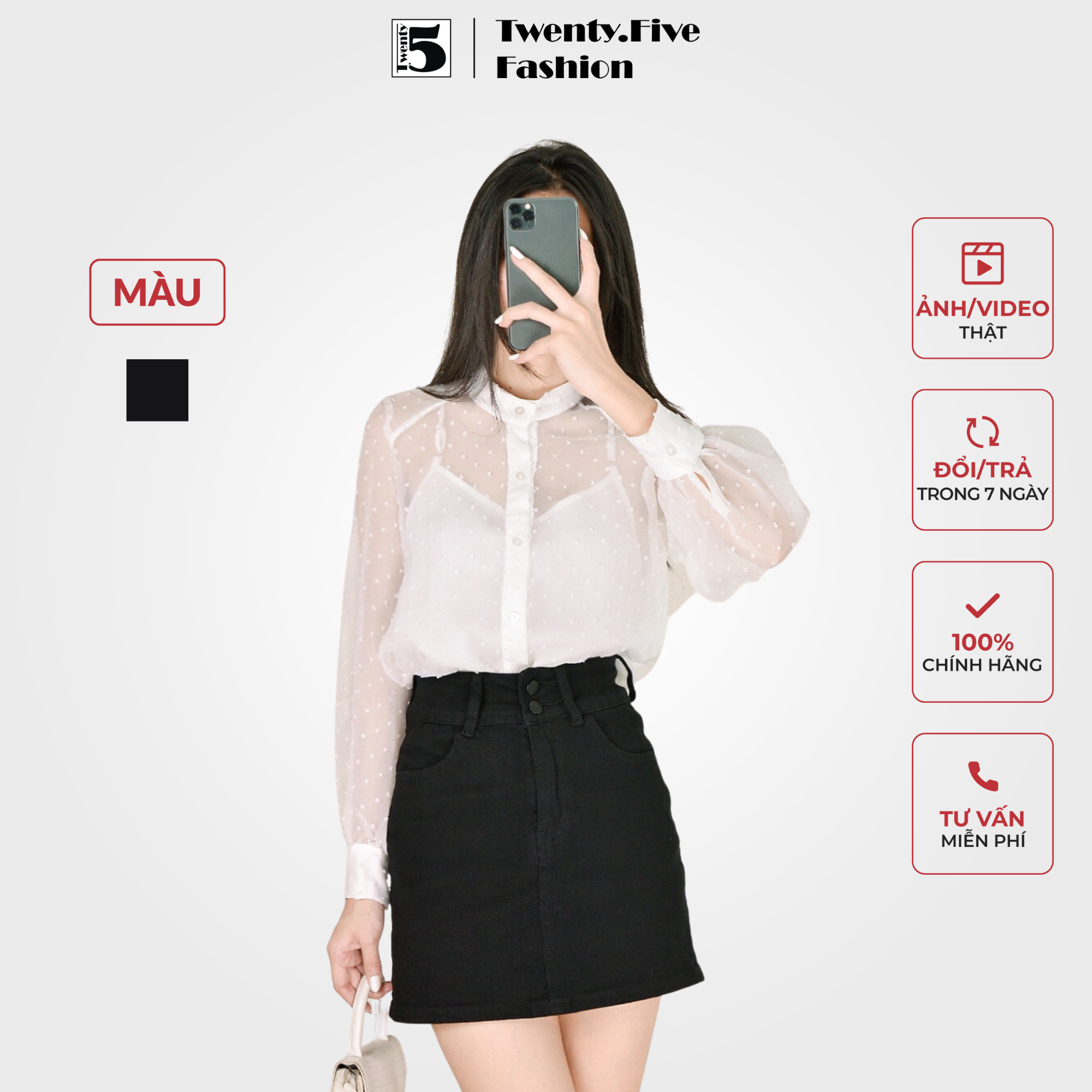Chân váy jeans dáng ngắn có 2 cúc cài Twenty.Five 4932