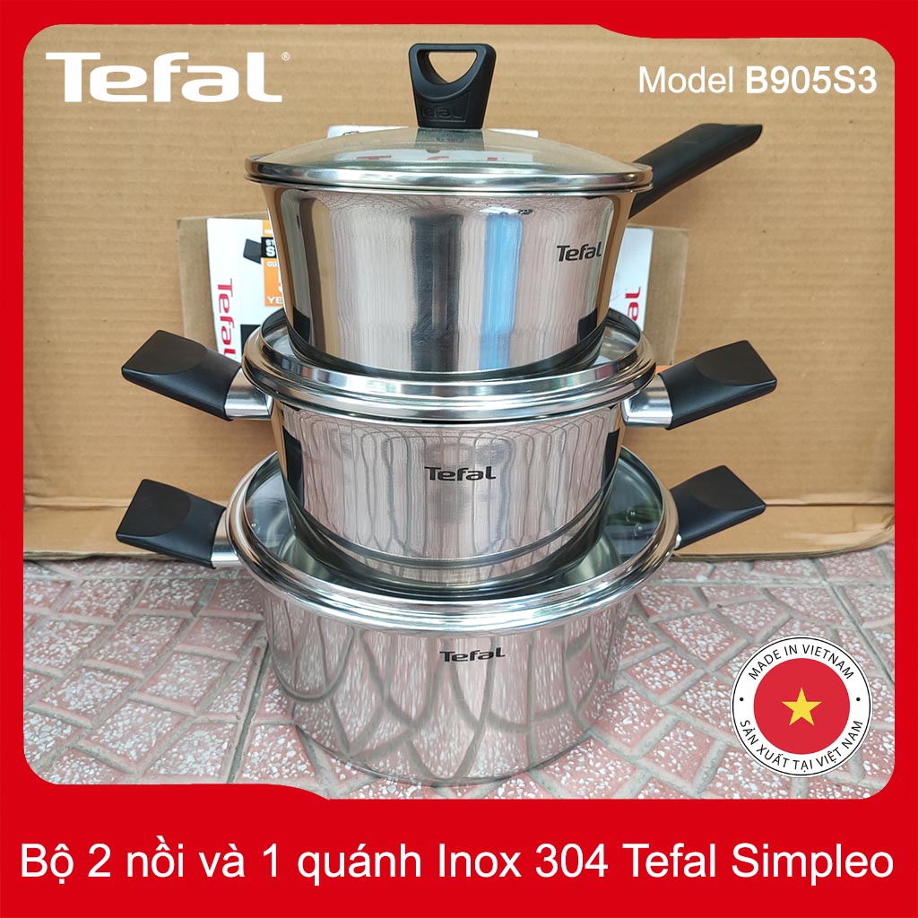 Bộ 2 nồi và 1 quánh inox 304 tefal simpleo 18cm/20cm/24cm hàng chính hãng, bảo hành 5 năm