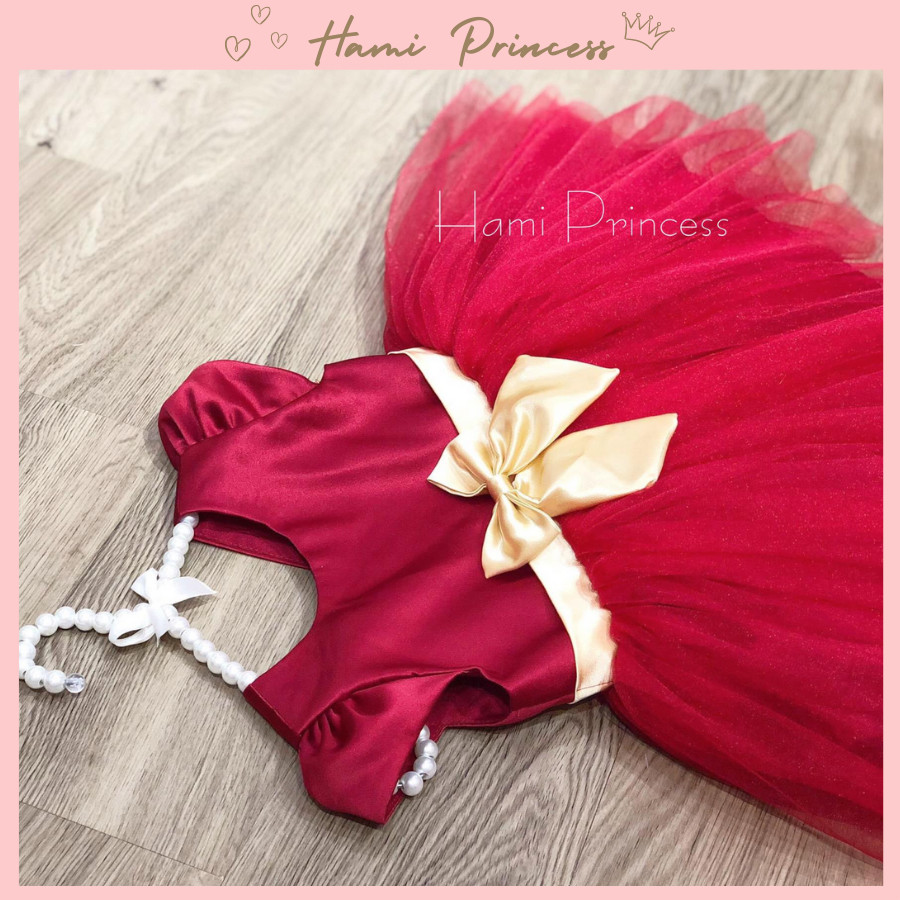 Váy công chúa đỏ nơ vàng nổi bật cho bé gái ❤️ hami princess