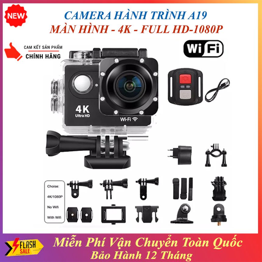 Camera hành trình a19 -4k full hd 1080p có remote full box, camera hành trình 4k wifi a19 giá rẻ, camera hành trình mini chống nước chống rung - camera hành trình xe máy phượt. bh 1&1 uy tín