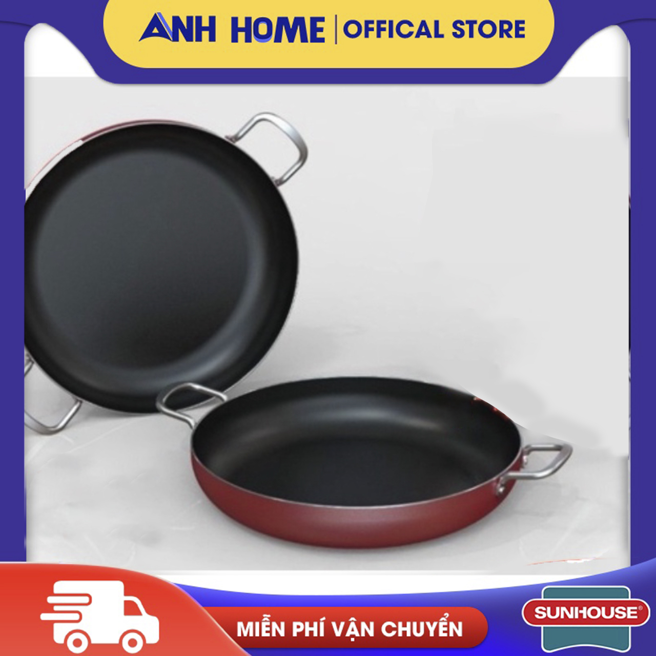 Chảo 2 quai chống dính SUNHOUSE 18 20 22 24 26 28 30 cm - Gia Dụng Anh Home cao cấp