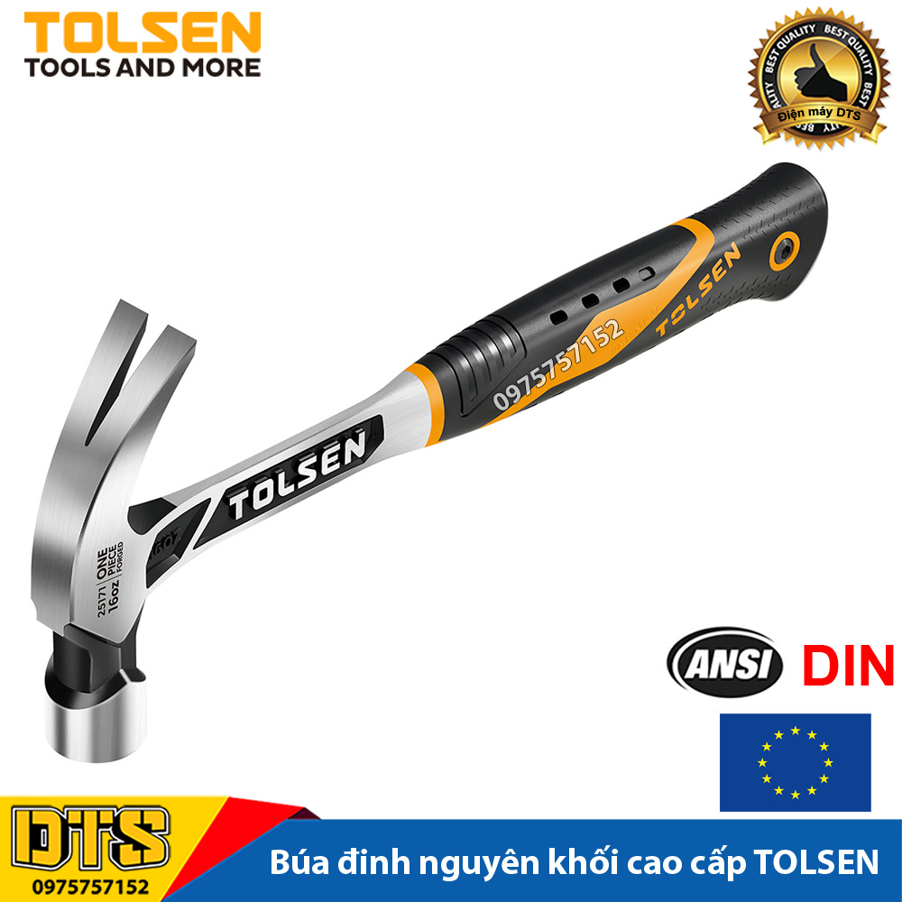 Búa nhổ đinh thép Carbon nguyên khối cao cấp TOLSEN PREMIUM, tay cầm bọc nhựa chống trượt thông minh, búa sừng dê đa năng - iêu chuẩn xuất khẩu Châu Âu