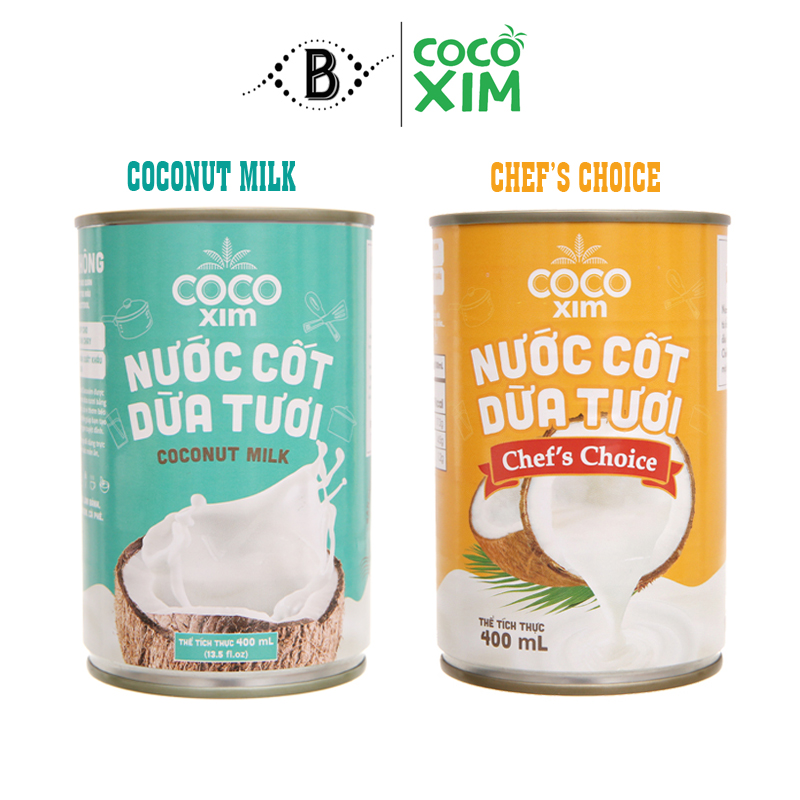 Combo 2 loại nước cốt dừa tươi từ 100% dừa nguyên chất Cocoxim Chefs Choice và Coconut Milk M.CD.400LA - Thương hiệu COCOXIM 400ml - BALO STORE