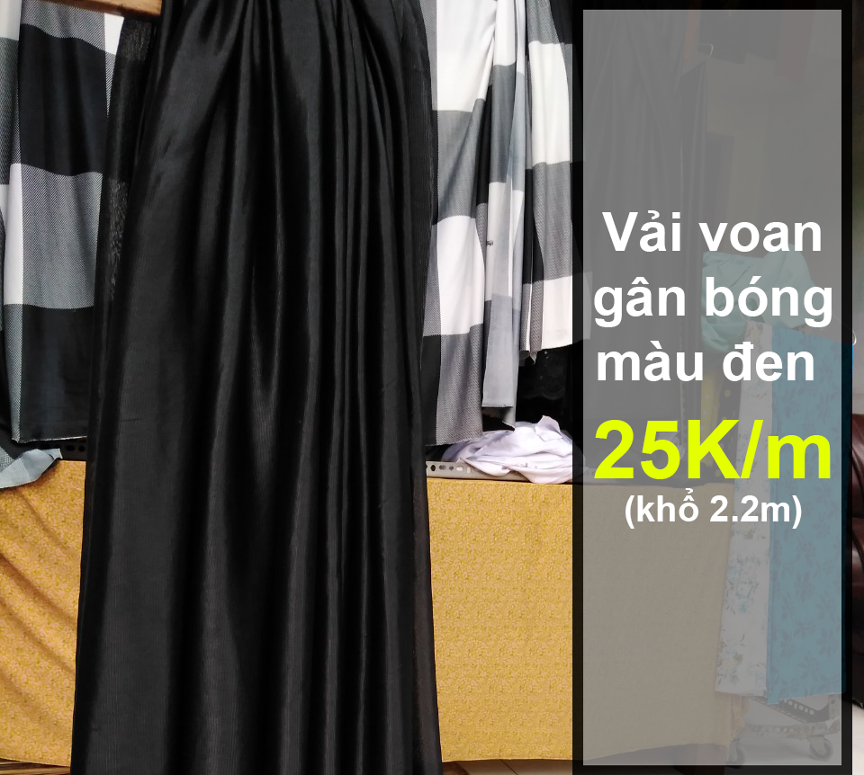 Vải voan gân bóng màu đen co giãn may đồ đẹp 25K/m