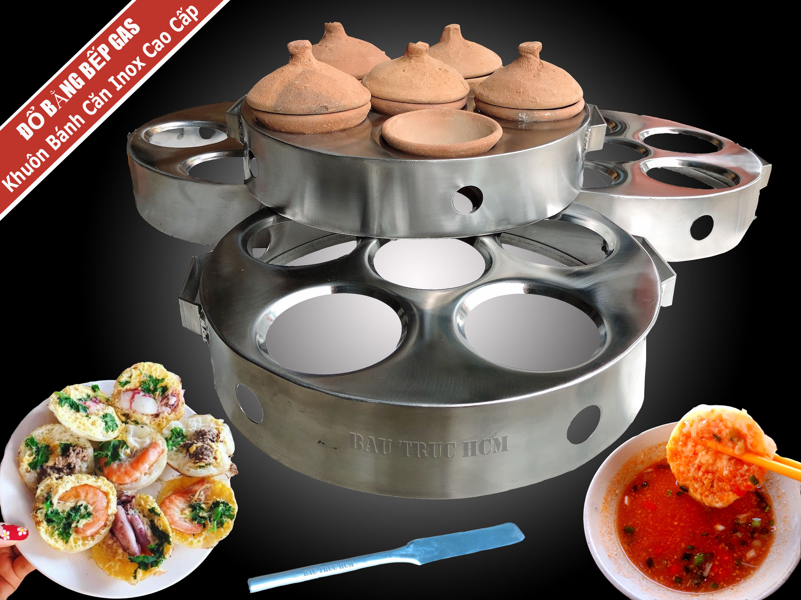 Khuôn bánh căn, bánh khọt inox nấu bếp ga