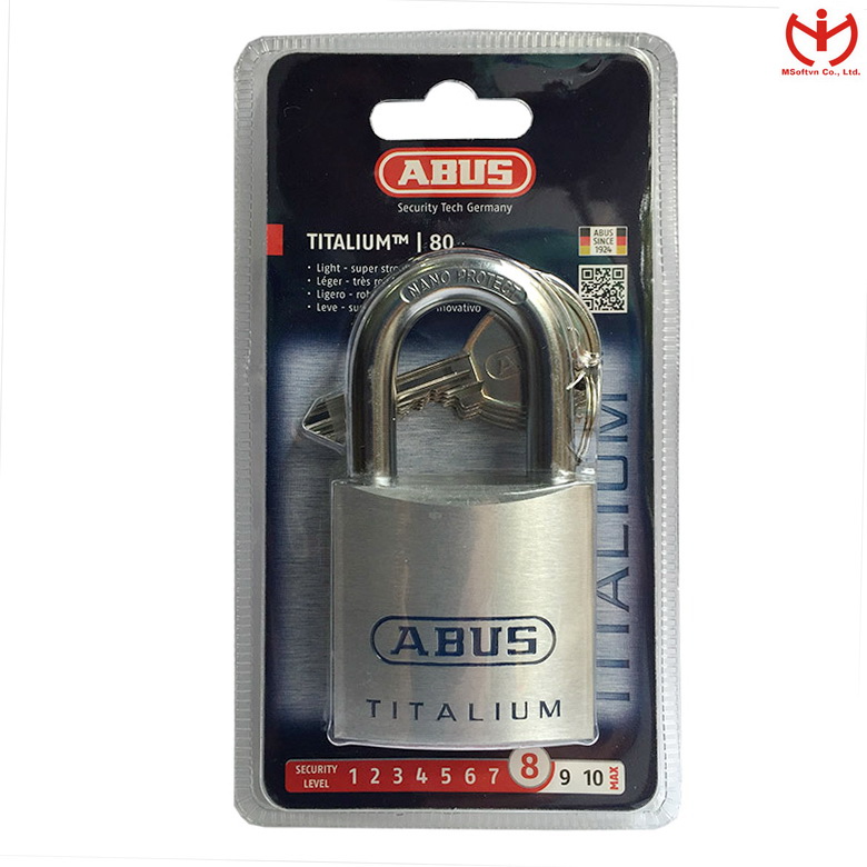 Ổ khóa ABUS 80TI 50 thân Titalium rộng 50mm chìa răng cưa - MSOFT