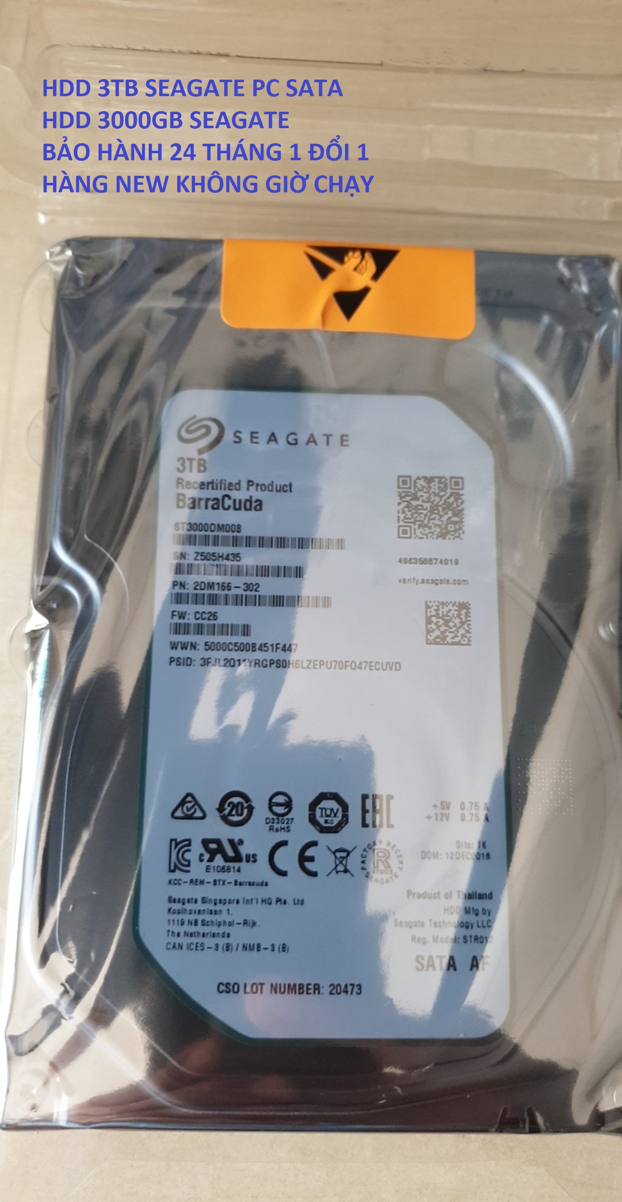 Hdd 3tb seagate pc sata - hdd 3000gb seagate - bảo hành 24 tháng 1 đổi 1 - hàng new không giờ chạy