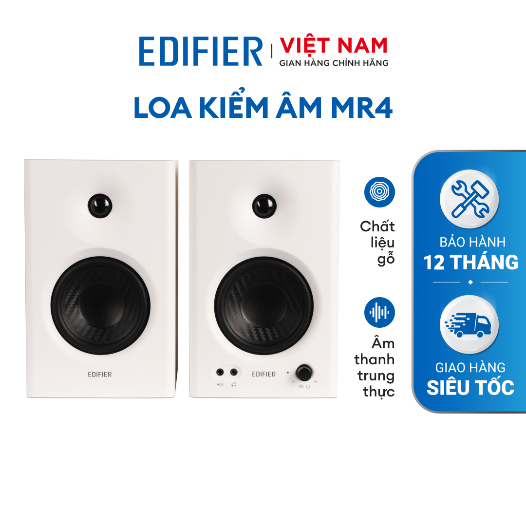 Bộ loa kiểm âm EDIFIER MR4 Công suất 42W Vỏ gỗ chống dội âm Tweeter vòm 1 inch âm thanh siêu trầm chân thực Bảo hành 12 tháng