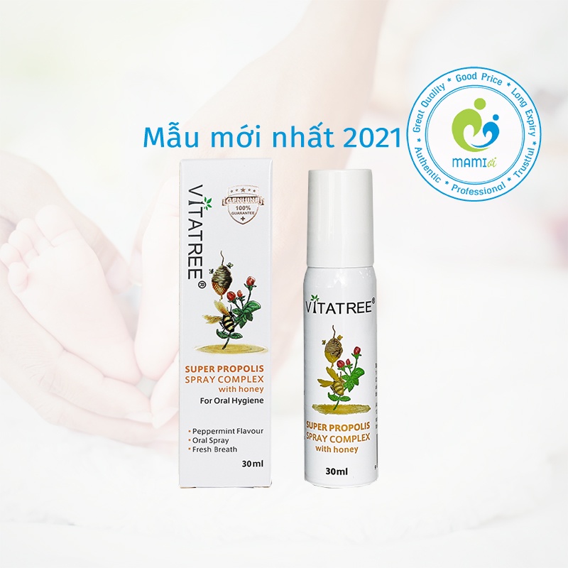 Xịt keo ong (30ml) giảm đau họng cho trẻ 2 tuổi trở lên Vitatree Super Propolis Spray complex with Honey, Úc