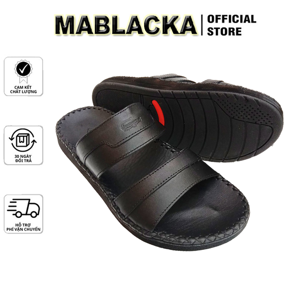 Dép nam da bò quai ngang thời trang cao cấp MABLACKA D73