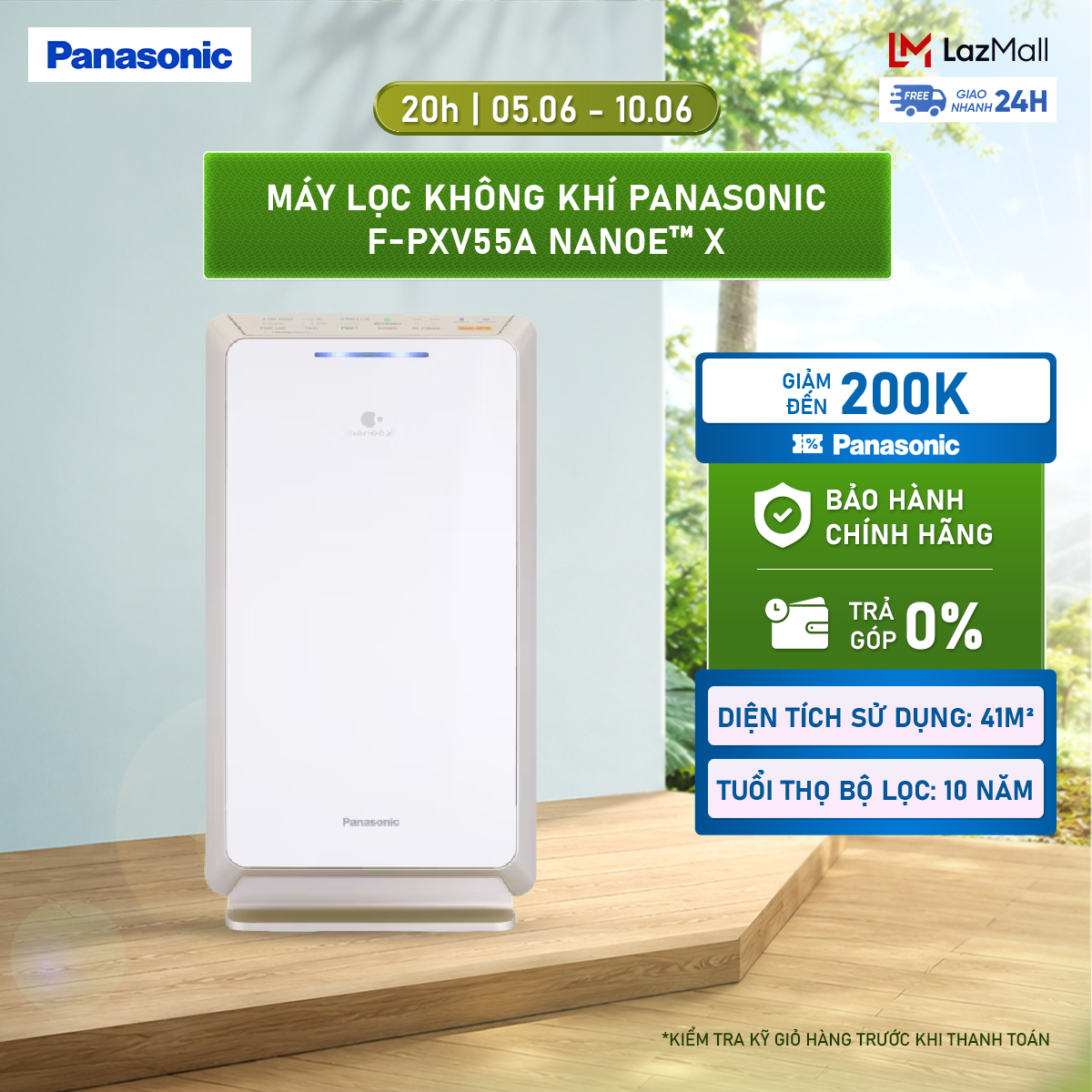 Máy lọc không khí Panasonic F-PXV55A nanoe™ X - Bộ lọc HEPA - Hàng chính hãng