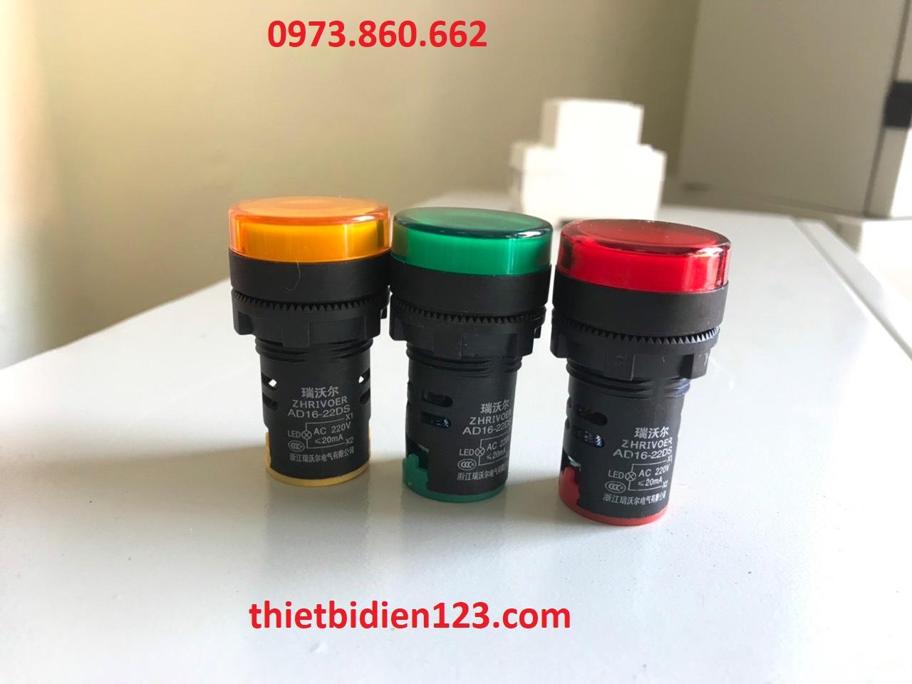 Đèn LED tín hiệu phi 22mm, Đèn báo pha vàng xanh đỏ lắp tủ điện