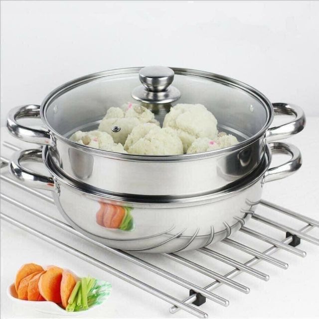 Bộ nồi hấp pot 28cm, nồi inox 2 tầng ,xửng hấp bánh bao, nồi lẩu inox đa năng 28cm cao cấp bền đẹp, nồi hấp, nồi