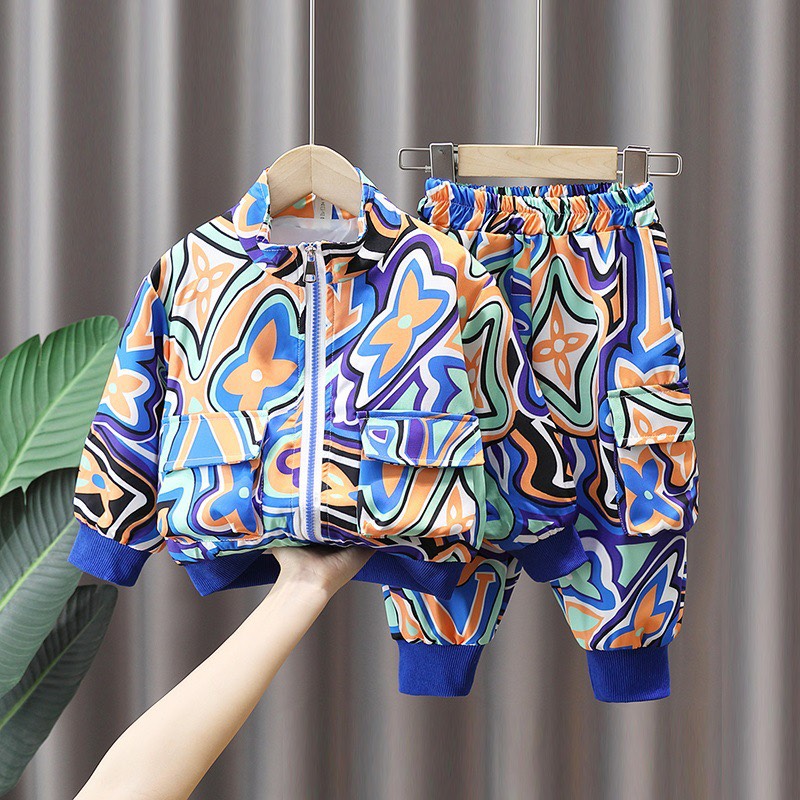 [Chính hãng] [Ảnh thật] Set áo khoác gió và quần họa tiết  hàng loại đẹp cho bé 13-35kg  - Đồ Bộ thu đông cá tính cho bé