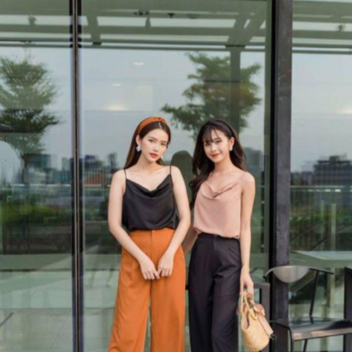 Áo hai dây phi bóng cổ đổ sexy, vải mềm rất đẹp, freesize dưới 53kg 1121A16-2B1