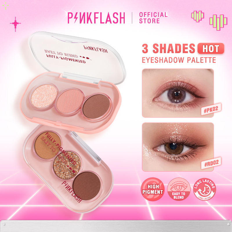 PINKFLASH #PINKGAME Pink Game Eyeshadow Palette Giltter High Pigment Easy To Blend Lasting 3 Shades