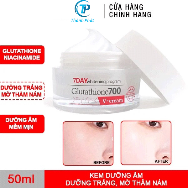 Kem Dưỡng Trắng Da Cấp Ẩm Đa Tầng Angels Liquid 7 Day Whitening Program Glutathione 700 V-Cream 50ml