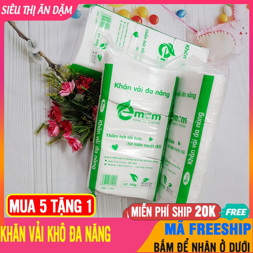 [MUA 5 TẶNG 1] Khăn Vải Khô Đa Năng EMOM (300gr/Bịch), Mềm Mại, Dùng Thay Khăn Ướt, Tiện Lợi, Tiết Kiệm - Khăn Khô Đa Năng, Khăn Giấy, Khan Kho, Khan Giay Kho Da Nanh - 6 Bịch Khăn Vải Đa Năng - 8938517691041x6