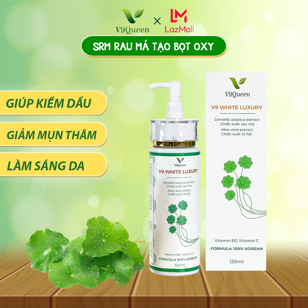 sữa rửa mặt ngừa mụn cho da dầu V9 White Luxury 120ml tinh chất rau má dưỡng trắng căng bóng da, tăng độ đàn hồi, cung cấp độ ẩm
