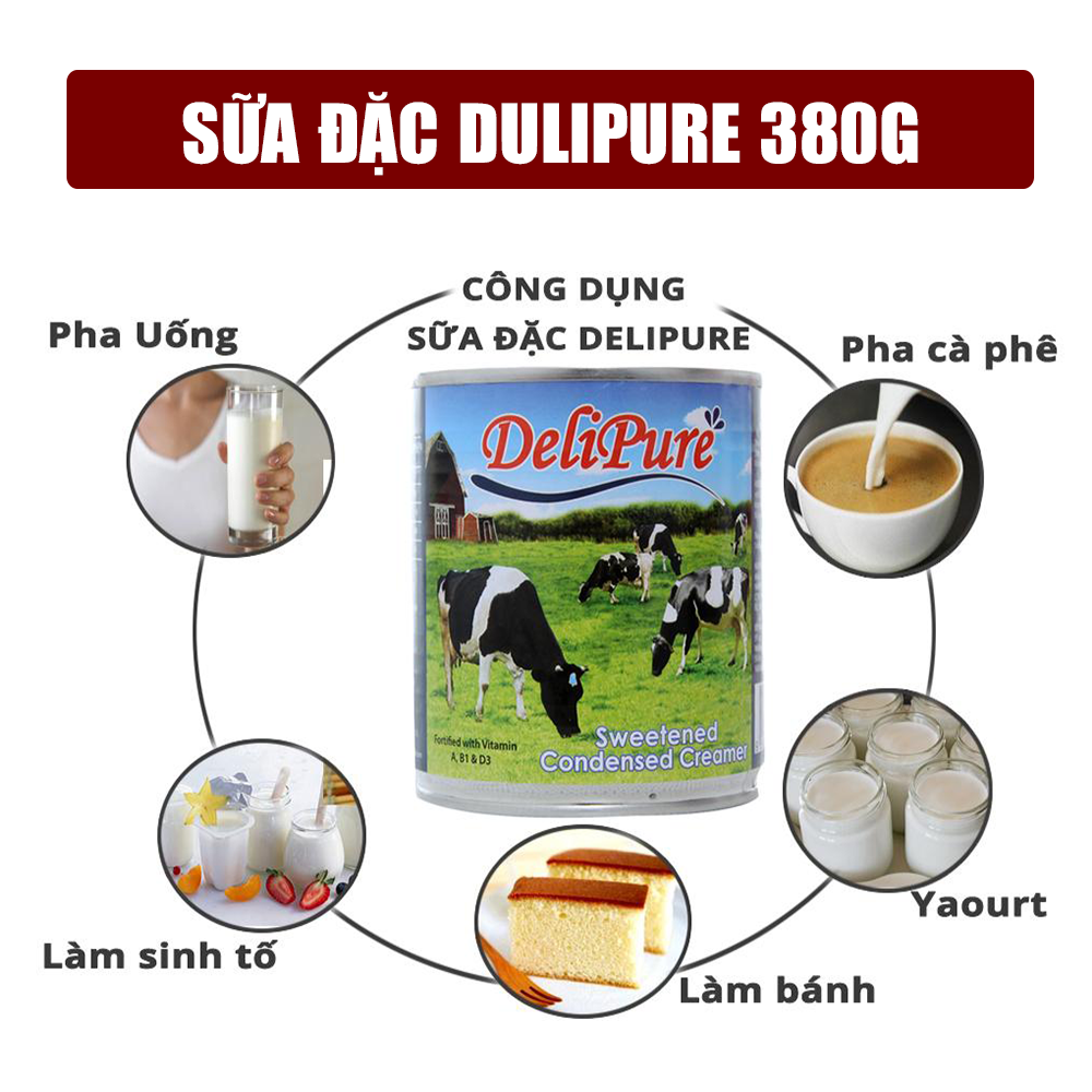 DATE MỚI Sữa Đặc Có Đường DeliPure, Lon 380g, Nhập Khẩu Malaysia HSD 2023
