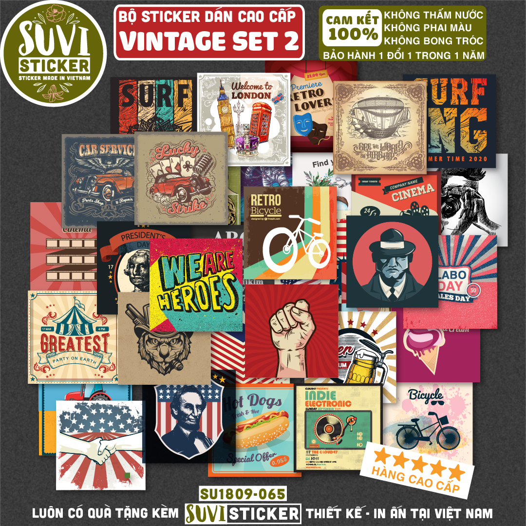 Sticker Vintage Cổ Điển chống nước dán laptop, điện thoại, đàn guitar, mũ bảo hiểm, vali.
