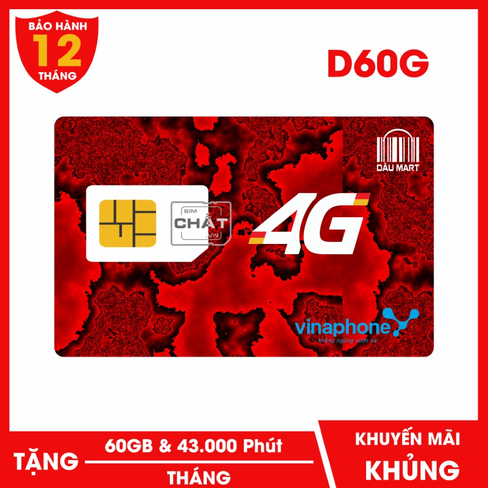 [HCM]SIM 4G Vinaphone D60G Tặng Mỗi Tháng 60GB + Miễn Phí Gọi Nội Mạng + 50 Phút Ngoại Mạng - Thay Thế SIM VD89