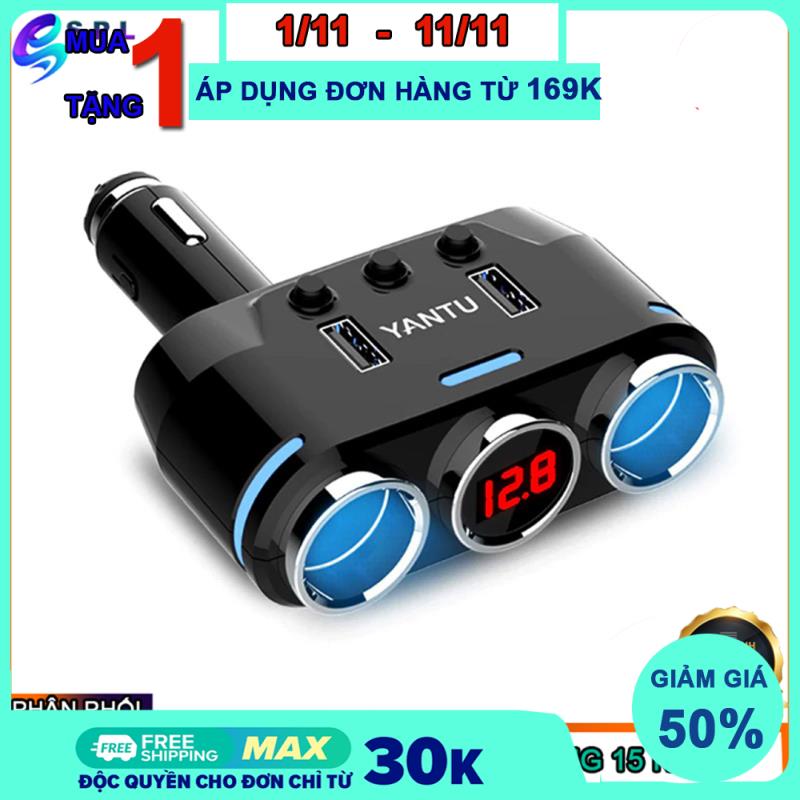 Tẩu chia sạc ô tô 4in1 Yantu, bộ chia 3 tẩu sạc và 2 cổng USB sạc nhanh QC 3.0A,bảo vệ điện áp ác quy xe hơi