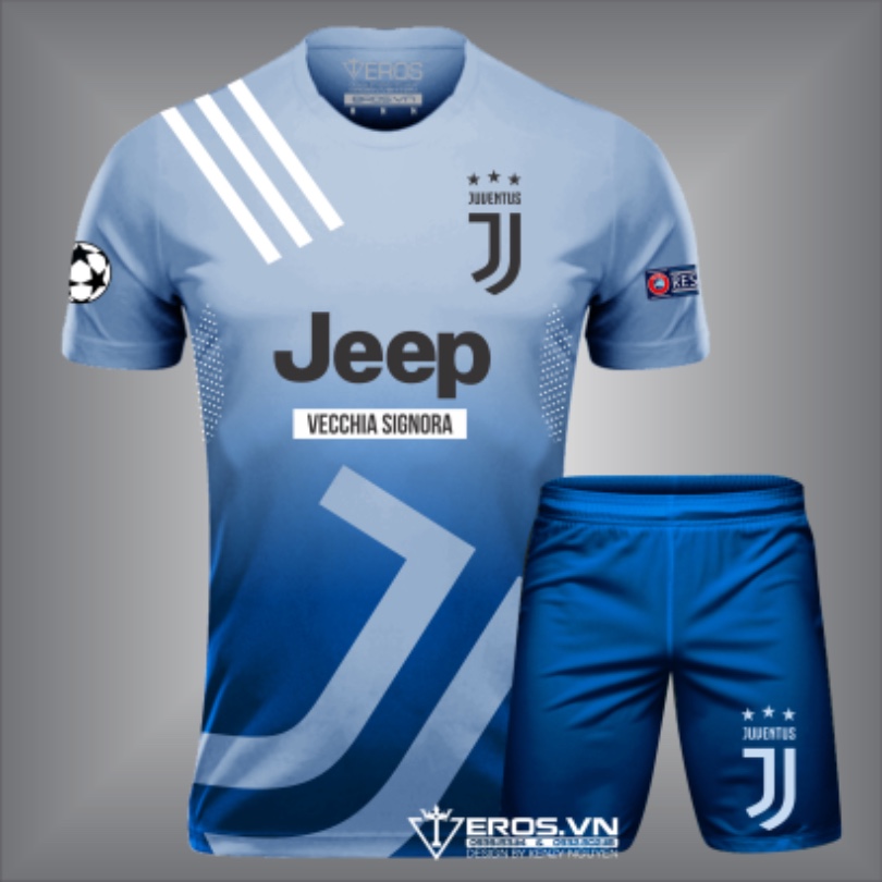 Bộ quần áo đá banh Juventus xanh ngọc thiết kế Eros T10 cực đẹp