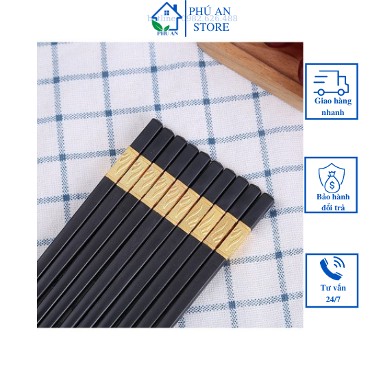 Bộ 10 đôi đũa ăn khảm vàng - chống mốc - chống trơn - độ bền cao