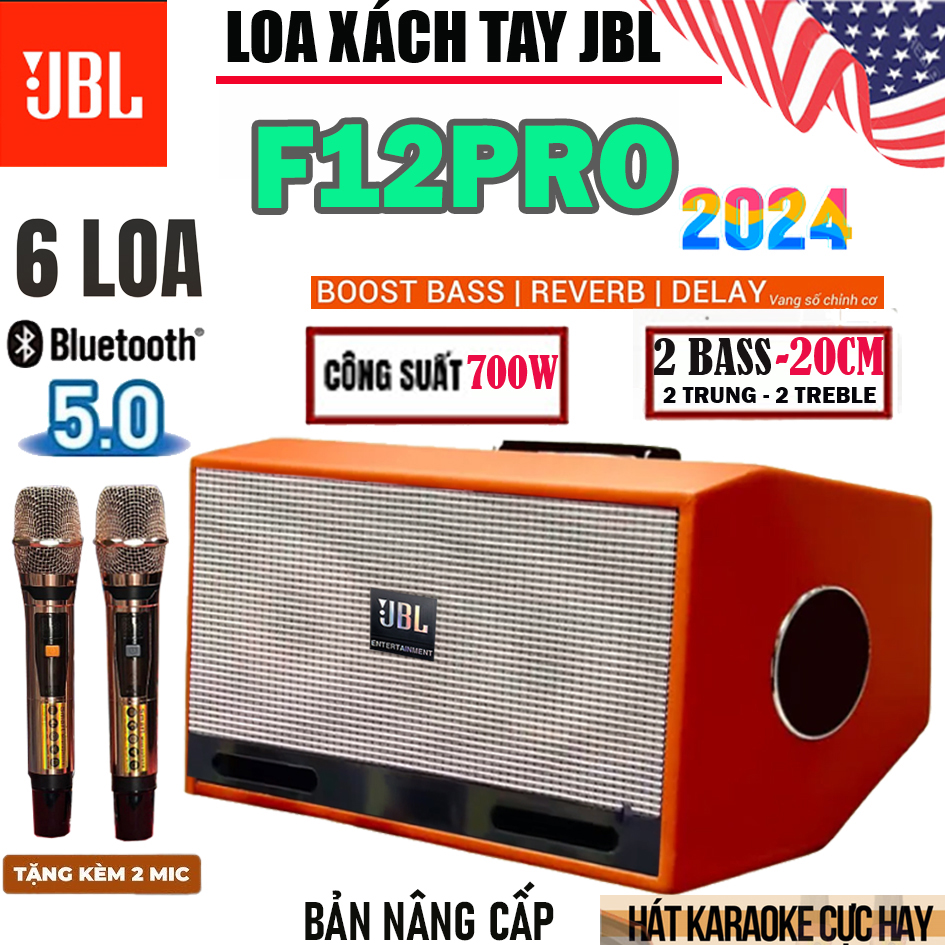 Loa xách tay , loa karaoke 6 đường tiếng jbl f12 pro bản nâng cấp siêu đỉnh 2024 kèm 2 micro không dây uhf chống hú- loa công suất lớn 700w , có echo, reverb , delay ,loa mới 6 loa 2 bass 20cm siêu trầm , 2 trung 2 treble hát karaoke nghe nhạc cực hay