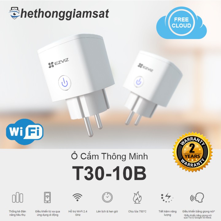 Ổ Cắm Điện Thông Minh EZVIZ CS-T30-10B-EU (Theo dõi điện tiêu thụ, kết nối wifi) 2300W - Chính hãng Ezviz, Bảo hành 24 Tháng