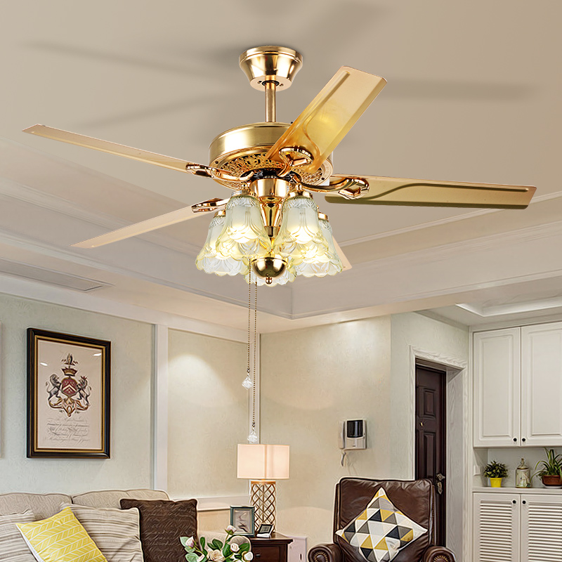 Đèn Trang Trí Phòng Khách Hiện Đại - Đèn quạt trần trang trí phòng khách, phòng ngủ HJ-9965KL52[5 cánh kim loại 52 inch]