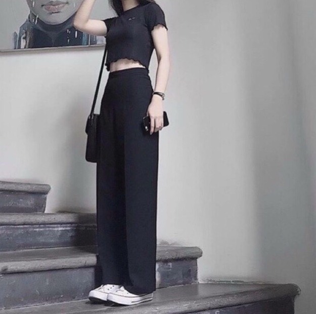 💝SIÊU PHẨM 2021💝 Set Áo Croptop Tay Cộc Quần Suông Ống Rộng Vô Cùng Xinh Đẹp D32