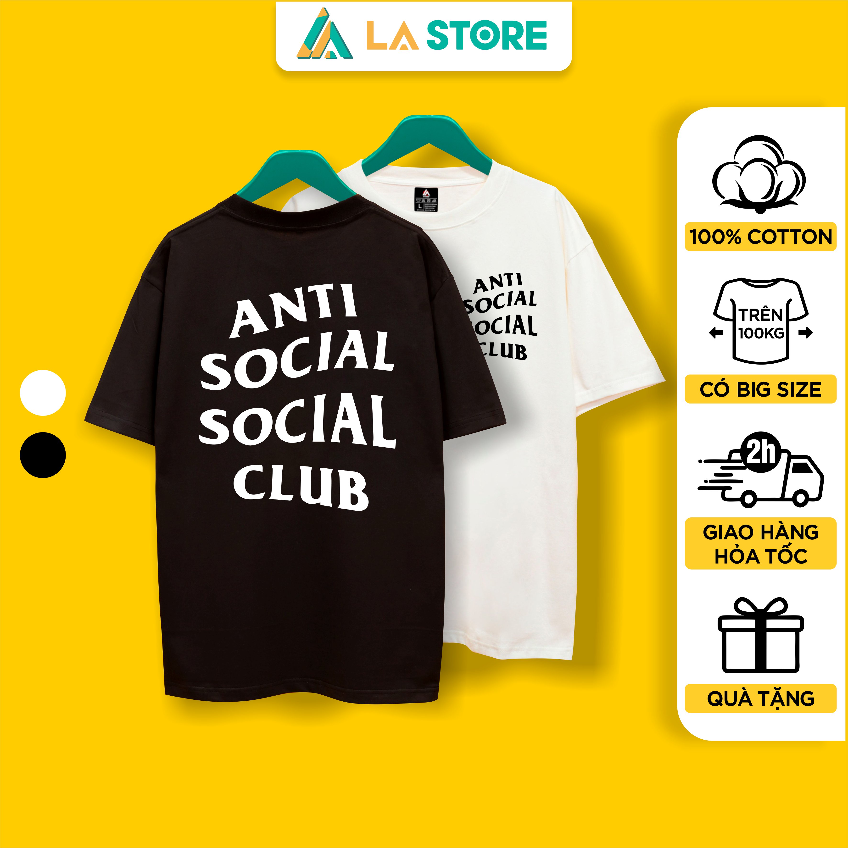 Áo thun unisex cotton anti social social club form rộng tay lỡ nam nữ có big size | lạ store