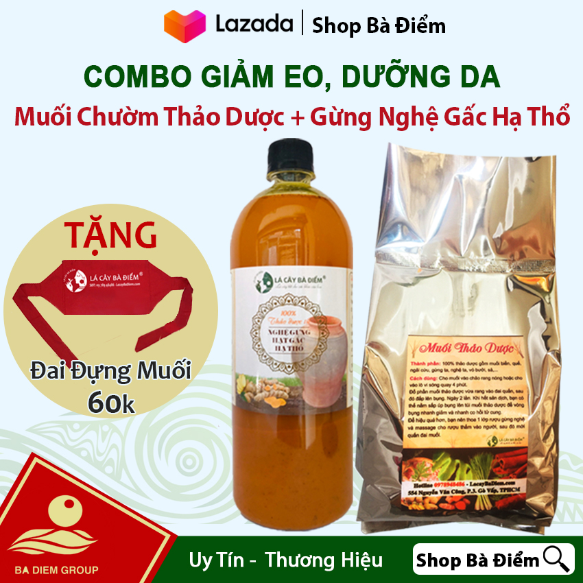 Combo cốt gừng nghệ hạ thổ + muối chườm thảo dược | dưỡng trắng da giảm bụng săn eo mờ thâm rạn | tặng túi chườm muối 60k | muoi chuom thao duoc muối chườm bụng ruo gung nghe - shop bà điểm