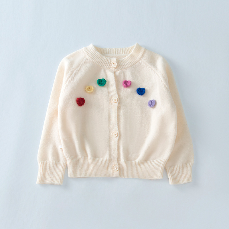 -A2023 Áo Cardigan Trái Tim Đào Một Bên Ngực Trẻ Em Mẫu Mới Mùa Thu Cho Bé Gái Áo Len Hàn Quốc Xuân Thu Dệt Kim Ngọt Ngào Dễ Thương