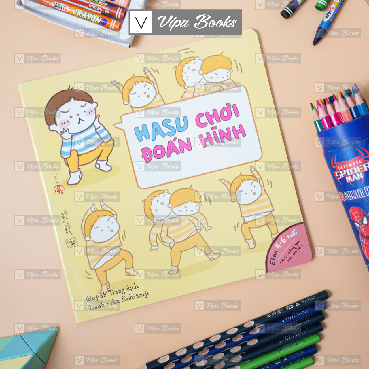 Sách - ehon nhật bản - những câu chuyện kỳ lạ của hasu - hasu chơi đoán hình - dành cho bé từ 4 - 6 tuổi